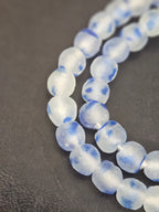 Authentic African Beads from Ghana | Cobalt Blue & Frost White Translucent Krobo Recycled Glass Beads | Handmade 12–14mm