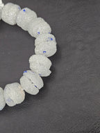 White & Blue Speckled Krobo Sugar Glass Rondelle Beads | Handcrafted Recycled Glass Beads from Ghana | Approx. 30 Beads Per Strand
