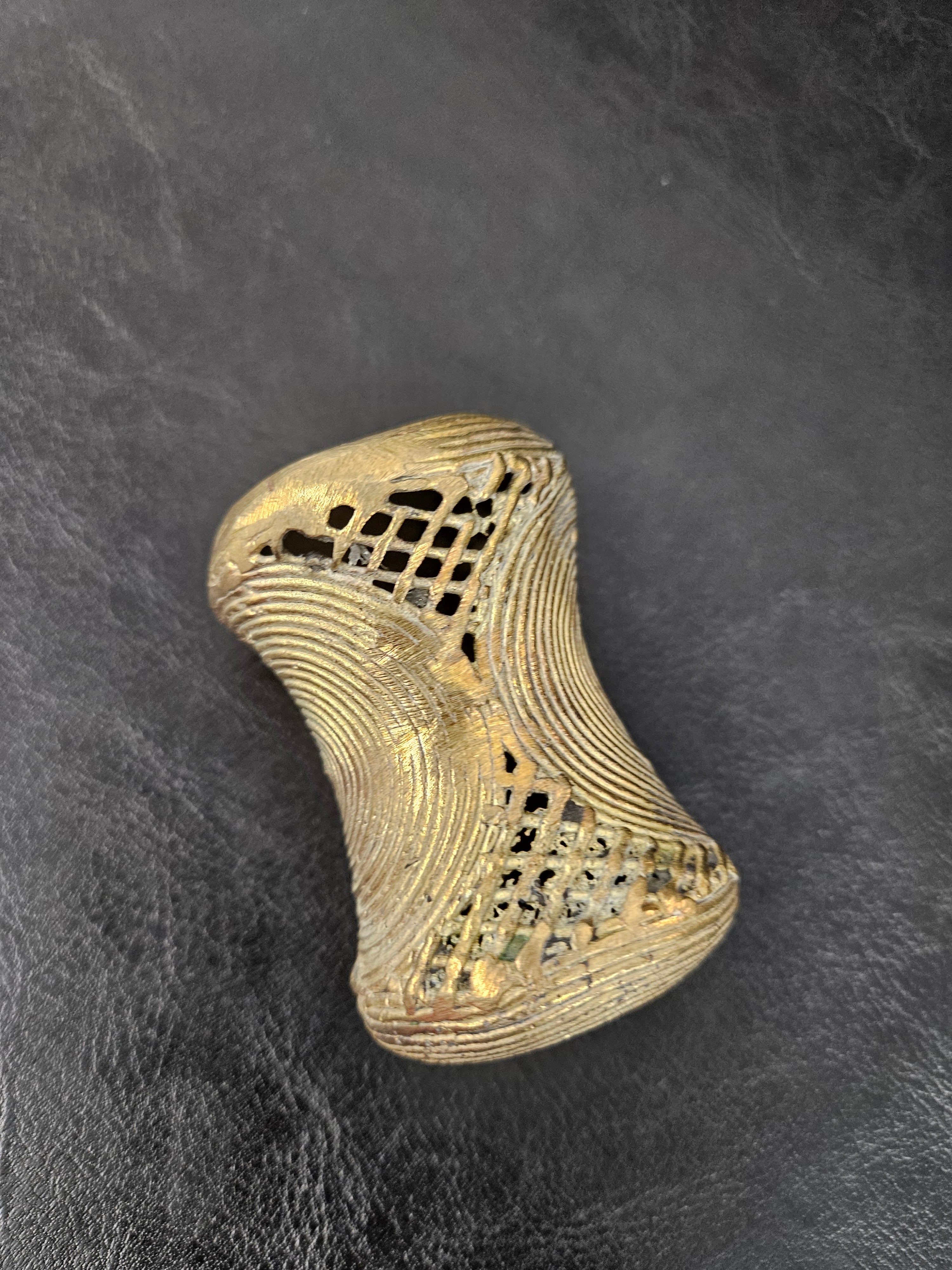 Oversized Ashanti Brass Talking Drum Pendant — Spiral Coil Design