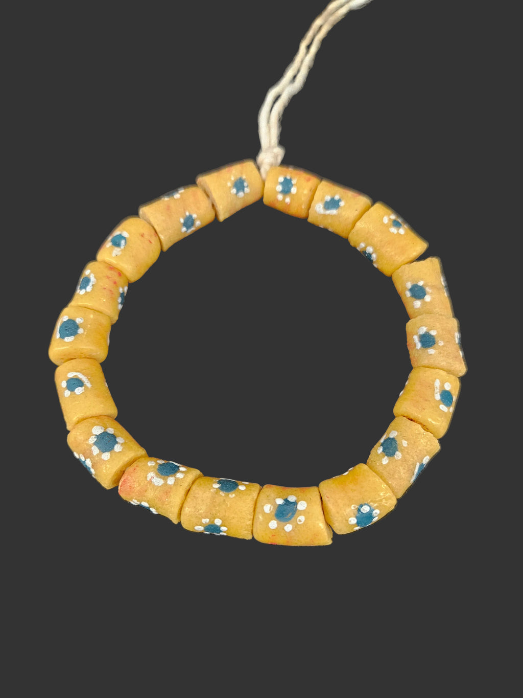 African Glass Beads – Painted Krobo Tubes, Mustard Yellow
