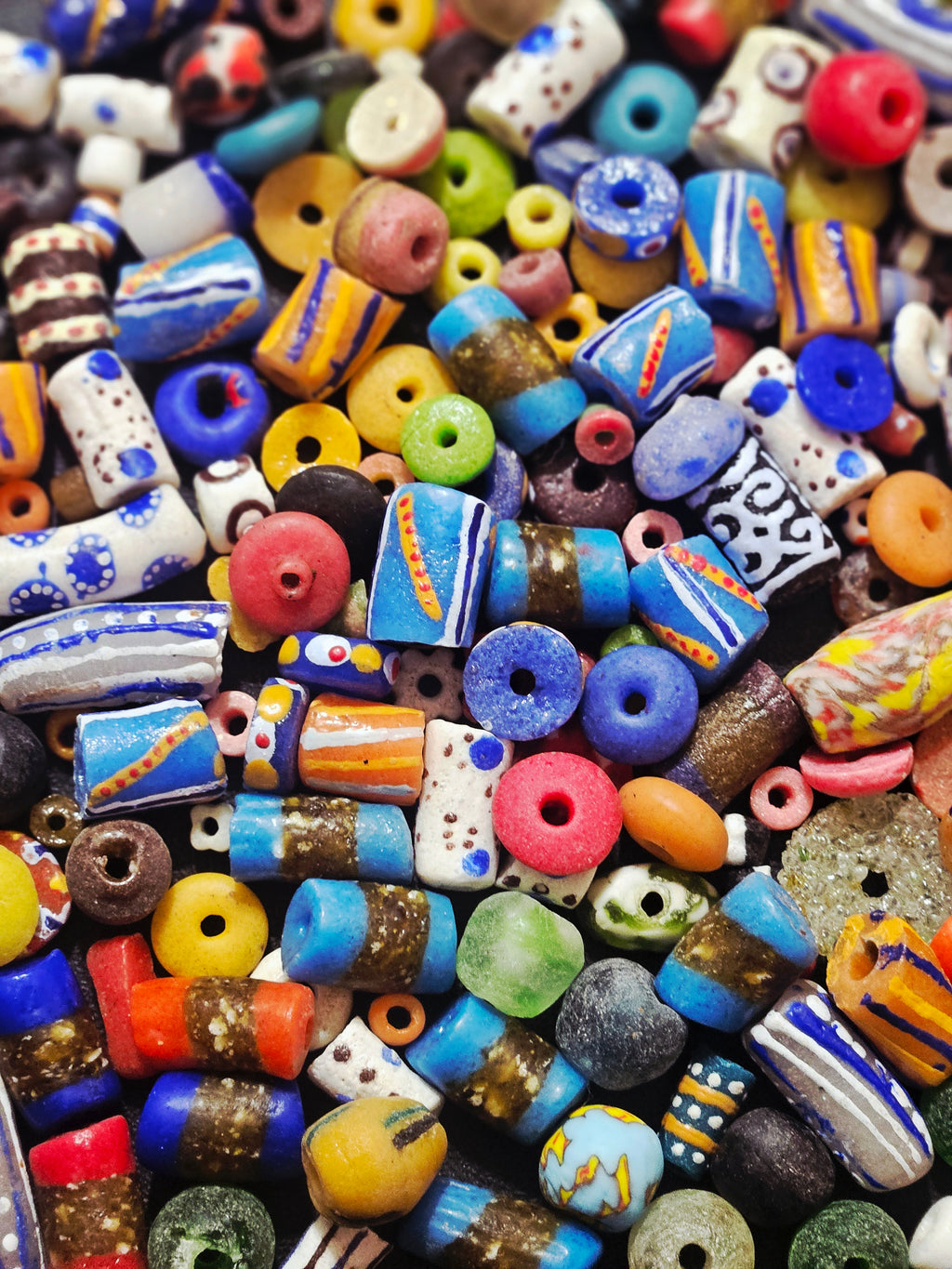 African Krobo Recycled Glass Beads Mix (Coastal Blue + Sun Yellow) — 1 Cup, 160+ Handmade Ghana Beads, 1lb | ABM255