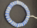 Blue & White Krobo Sugar Glass Short Tube Beads | Handcrafted Recycled Glass Beads from Ghana | Approx. 32 Beads Per Strand
