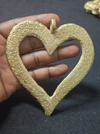 Oversized Akoma Ashanti Brass Pendant | Authentic Ghanaian Heart Adinkra Symbol | Handcrafted African Brass Statement Pendant