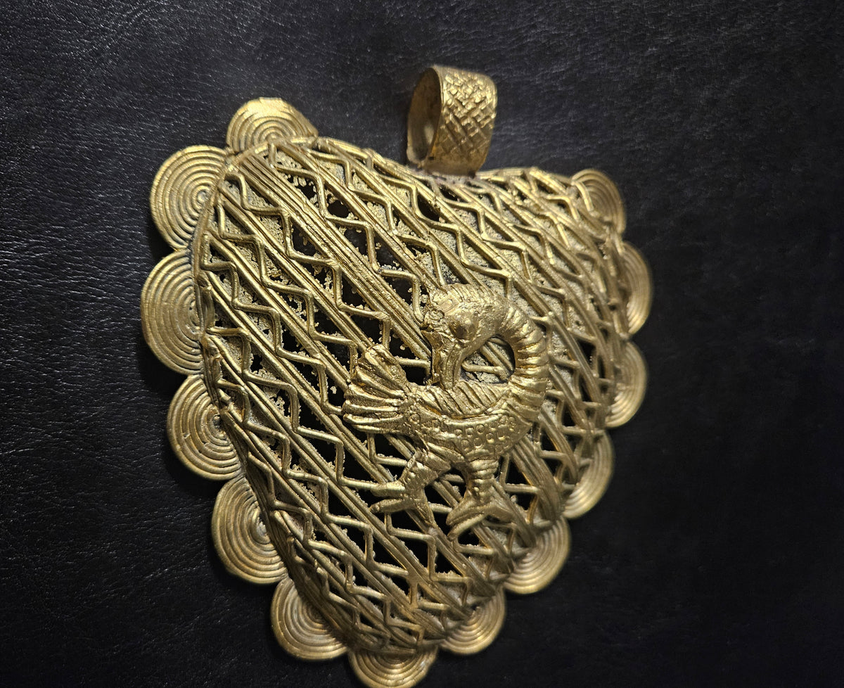 Oversized Sankofa Bird Adinkra Brass Pendant Handmade in Ghana