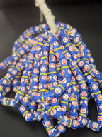 Royal Blue Krobo Painted Glass Tube Beads with Hand-Painted Eye Motifs | Ghana Recycled Glass Beads