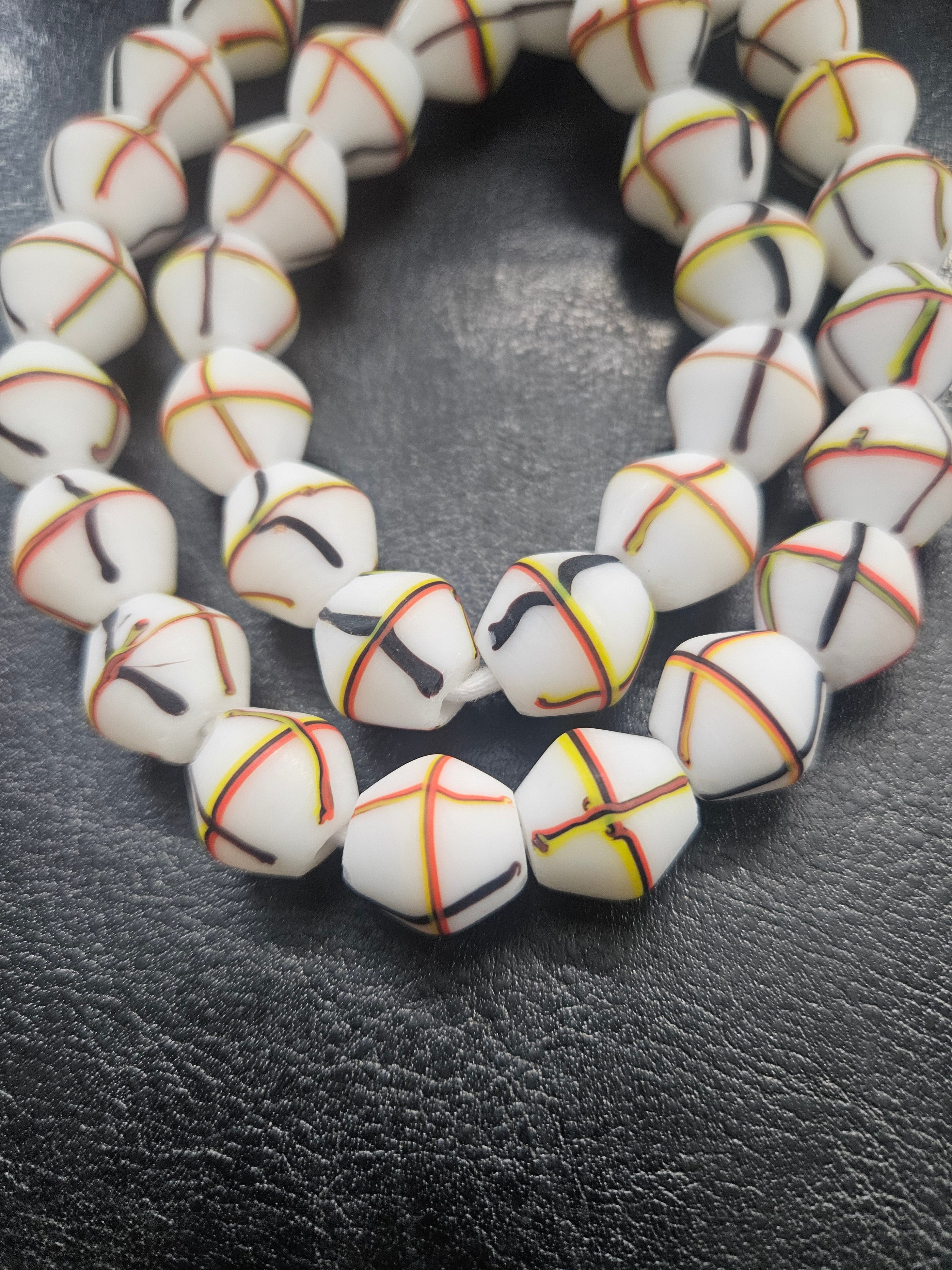 Designer White Multicolor Trade Beads – Graphic Stripe Pattern
African Trade Beads –