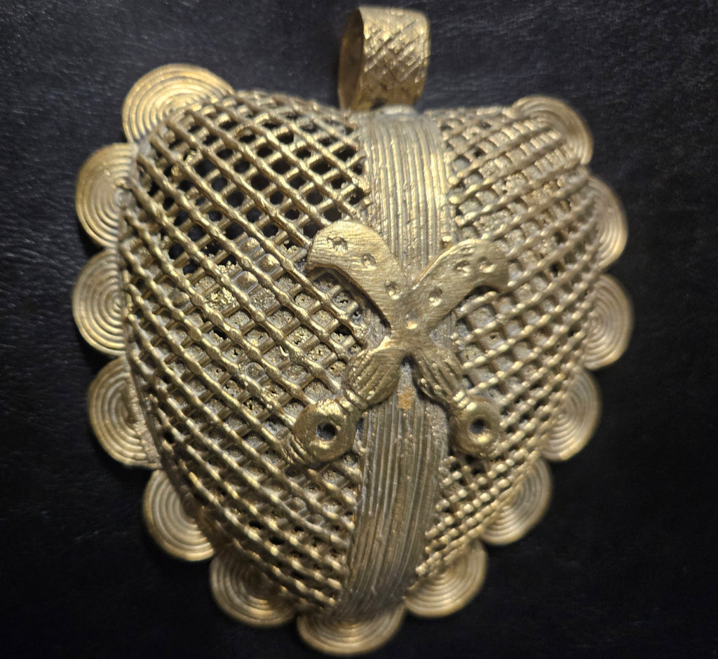 Oversized Akofena Adinkra Symbol Brass Pendant Handmade in Ghana