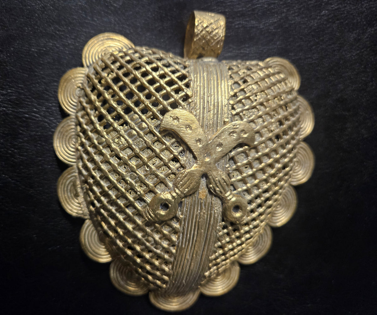 Oversized Akofena Adinkra Symbol Brass Pendant Handmade in Ghana
