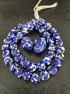 African Glass Bead Bundle – Blue & White Krobo Rounds + Focal Beads