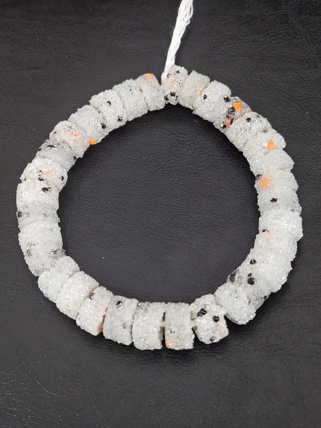 White Confetti Krobo Sugar Glass Short Tube Beads | Handcrafted Recycled Glass Beads from Ghana | Approx. 32 Beads Per Strand