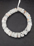 White Confetti Krobo Sugar Glass Short Tube Beads | Handcrafted Recycled Glass Beads from Ghana | Approx. 32 Beads Per Strand