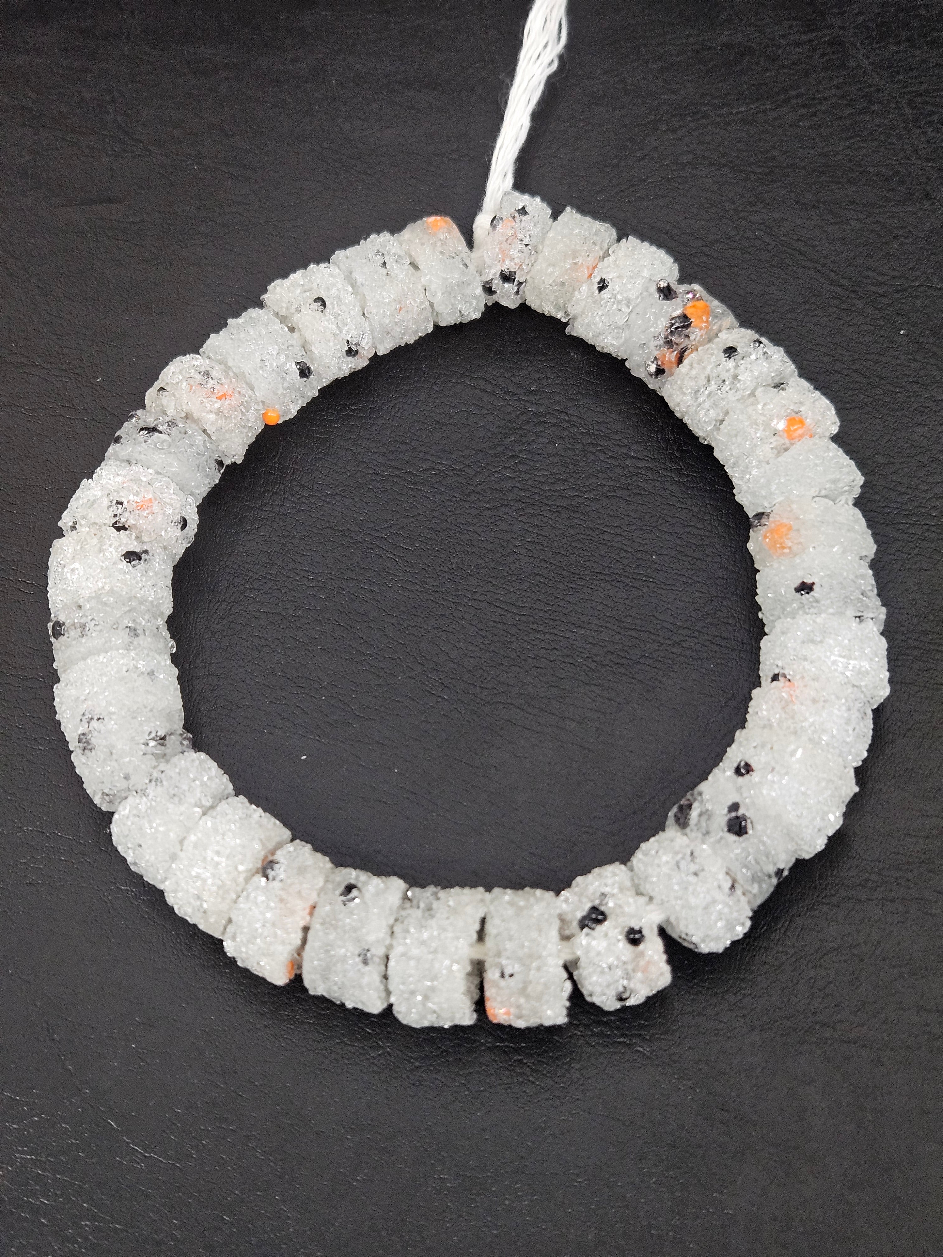 White Confetti Krobo Sugar Glass Short Tube Beads | Handcrafted Recycled Glass Beads from Ghana | Approx. 32 Beads Per Strand