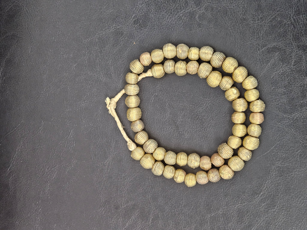 Handcrafted Ashanti Brass Ribbed Round Beads | Large Hole Ghana Brass Beads | African Brass Jewelry Making Supplies