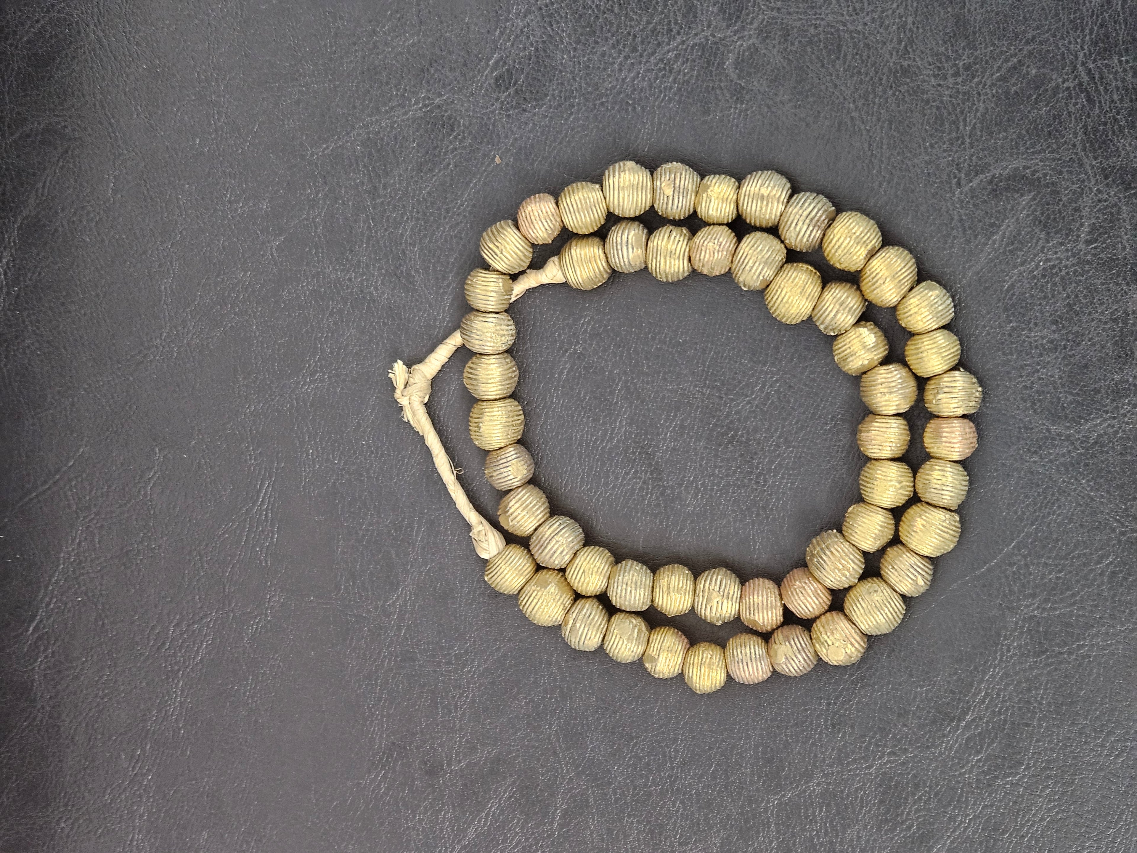 Handcrafted Ashanti Brass Ribbed Round Beads | Large Hole Ghana Brass Beads | African Brass Jewelry Making Supplies
