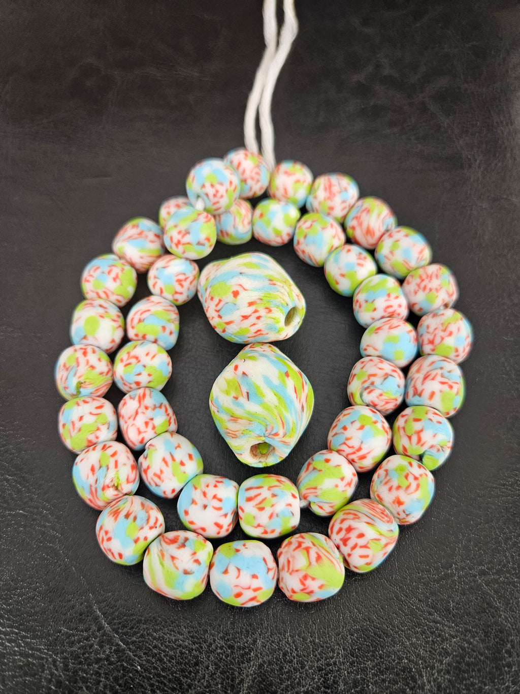 African Glass Bead Bundle – Multicolor Krobo Rounds + Focal Beads