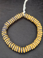 Golden Yellow and Indigo Krobo Glass Spacer Beads, Handmade African Recycled Glass Beads, Ghana Jewelry Making Supplies