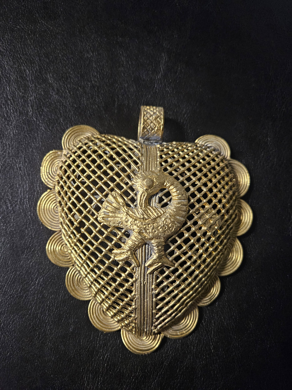 Sankofa Bird Ghana Brass Pendant – Oversized Adinkra Statement Focal
