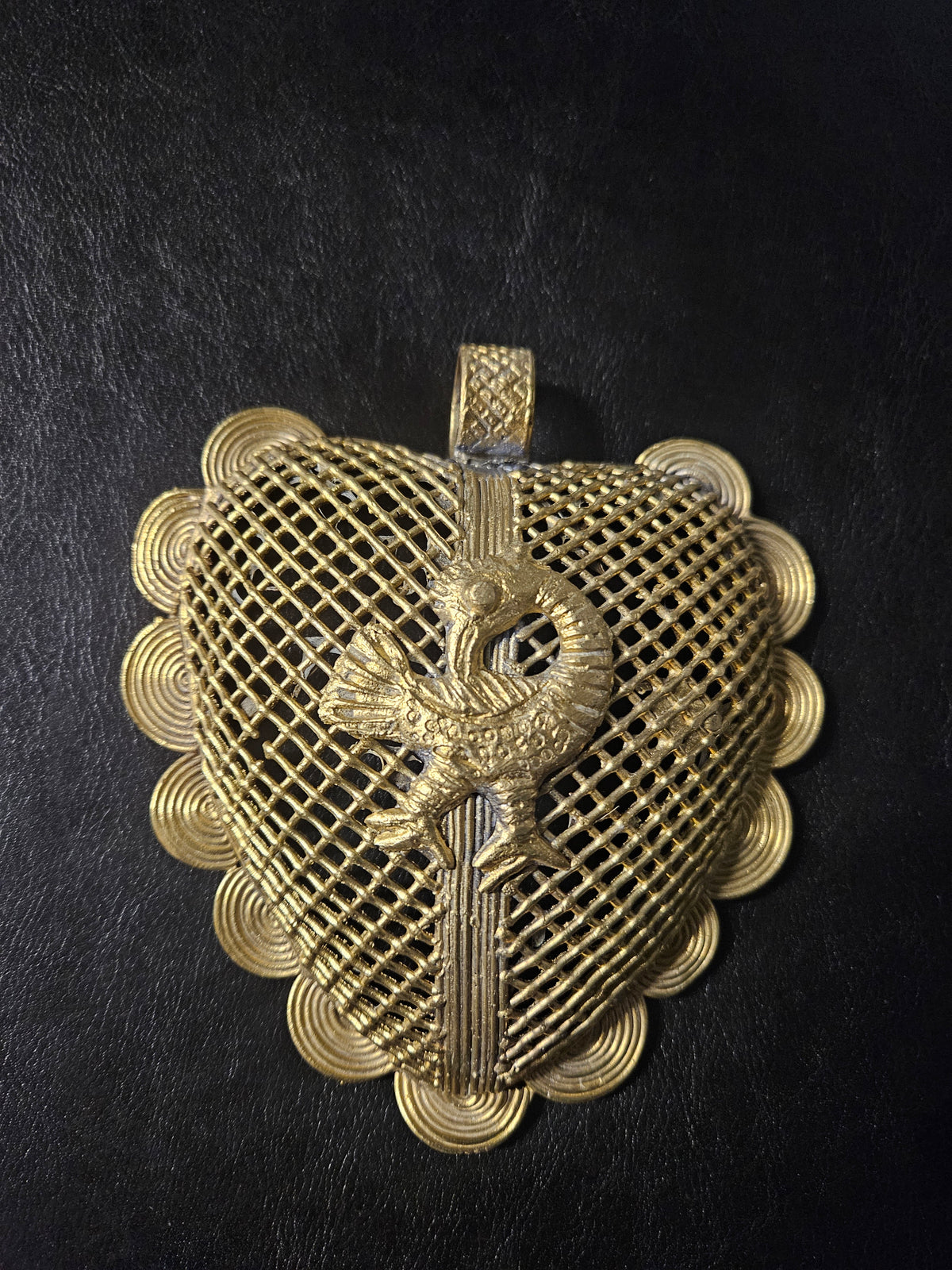 Sankofa Bird Ghana Brass Pendant – Oversized Adinkra Statement Focal