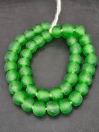 Authentic African Green Krobo Recycled Glass Beads | Handmade Translucent Ghana Beads 12–14mm
