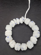 White & Blue Speckled Krobo Sugar Glass Rondelle Beads | Handcrafted Recycled Glass Beads from Ghana | Approx. 30 Beads Per Strand