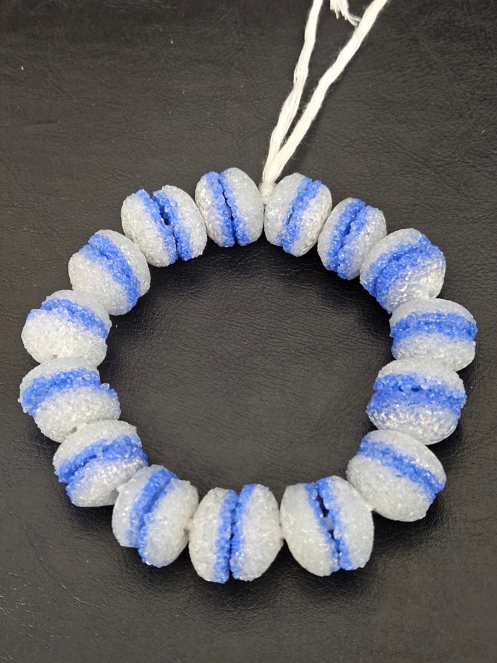 Blue & White Krobo Sugar Glass Rondelle Beads | Handcrafted Recycled Glass Beads from Ghana | Approx. 30 Beads Per Strand