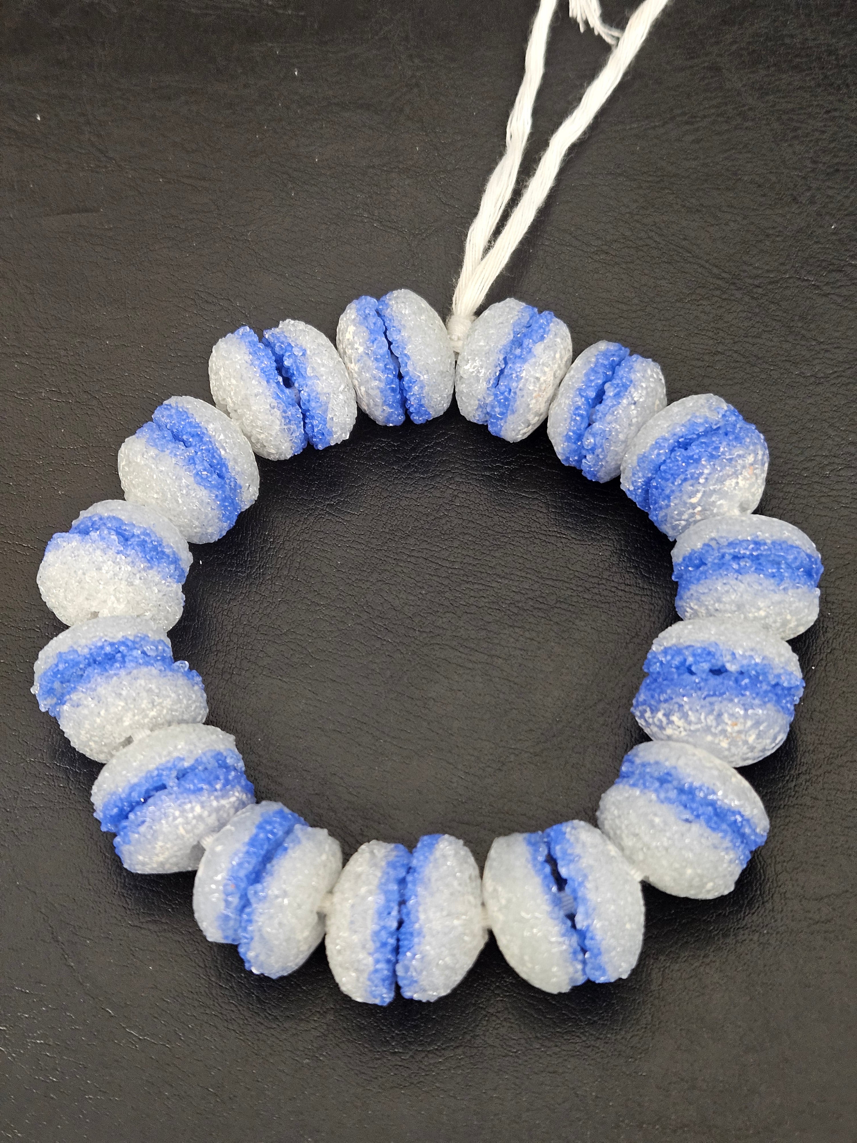 Blue & White Krobo Sugar Glass Rondelle Beads | Handcrafted Recycled Glass Beads from Ghana | Approx. 30 Beads Per Strand