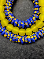 Royal Blue Hand-Painted Krobo Rondelle Glass Beads & Sunshine Yellow Pocket Glass Beads | Handmade in Ghana