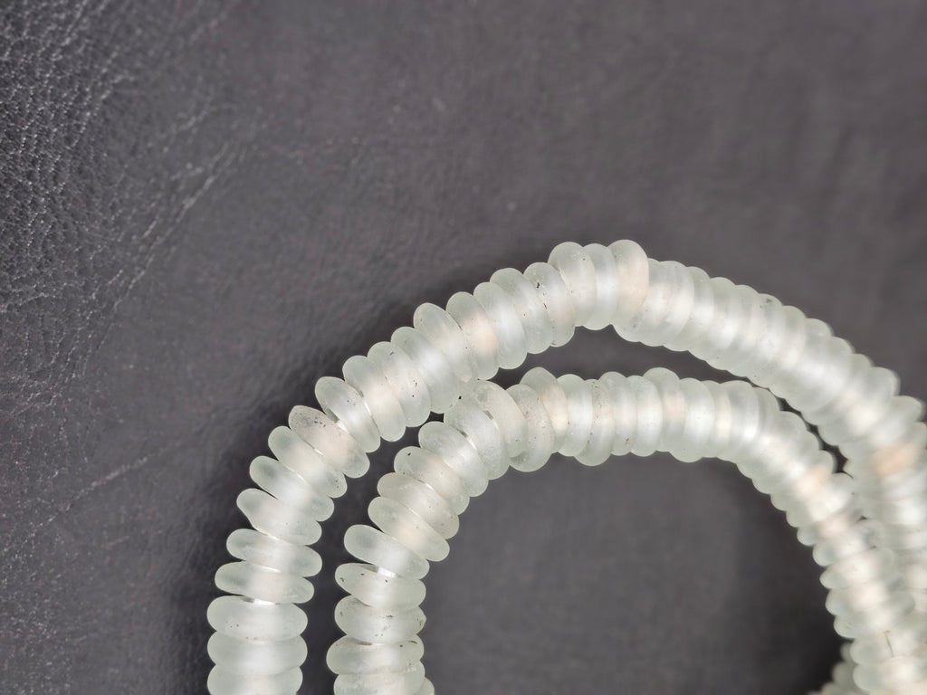 Authentic Frost White Krobo Translucent Recycled Glass Rondelle Beads Handmade in Ghana