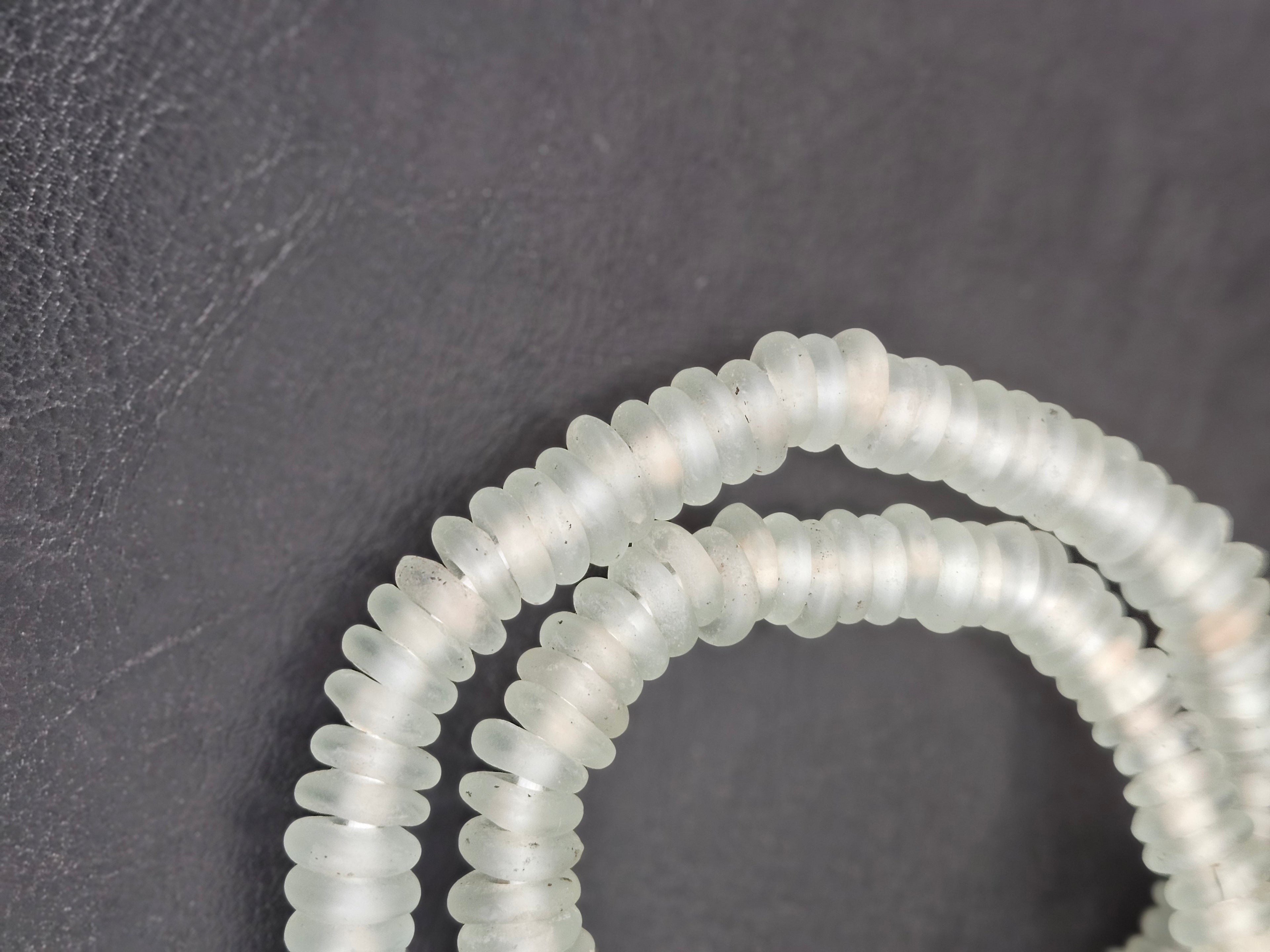 Authentic Frost White Krobo Translucent Recycled Glass Rondelle Beads Handmade in Ghana