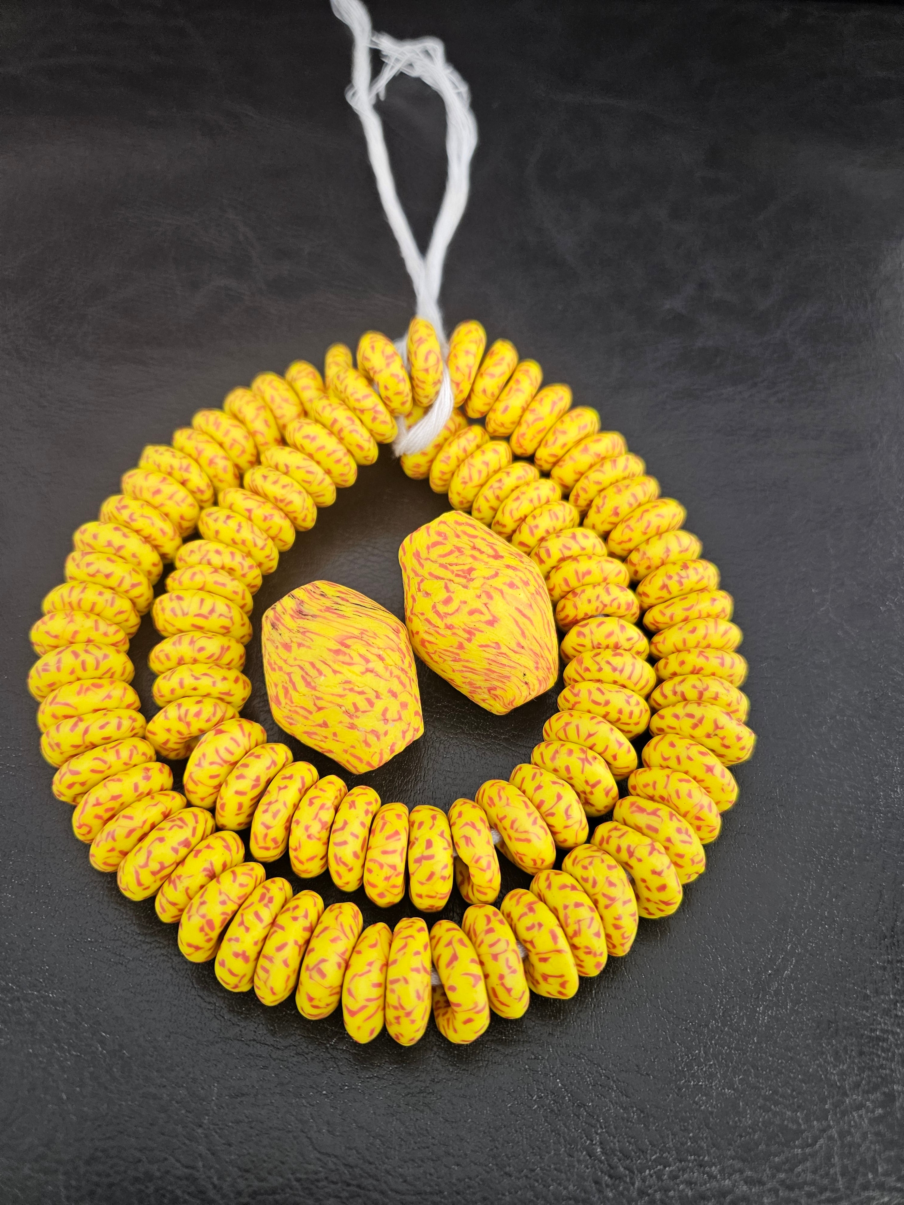 Yellow African Beads Bundle – Krobo Glass Rondelles + Bicone Focals