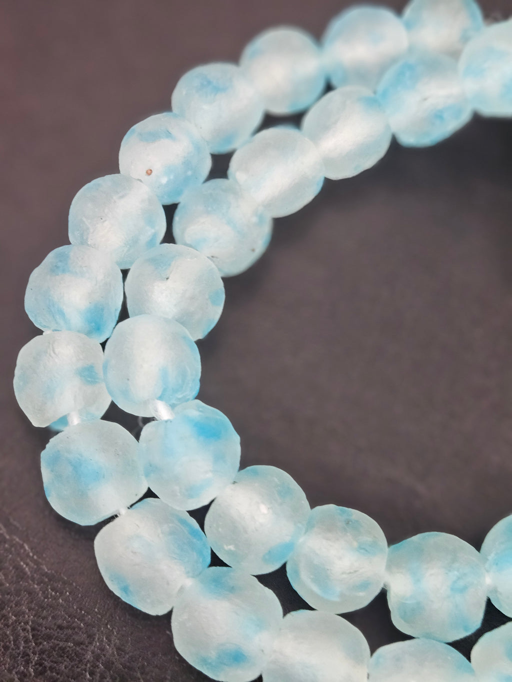 Authentic African Beads from Ghana | Chunky Sky Blue Translucent Recycled Glass Beads | Handmade Krobo Beads 12–14mm