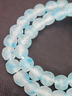 Authentic African Beads from Ghana | Chunky Sky Blue Translucent Recycled Glass Beads | Handmade Krobo Beads 12–14mm