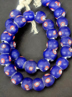 Royal Blue Floral Eye African Trade Beads Sourced in Ghana | Large-Hole Recycled Glass Trade Beads | 15–16mm Designer & Collector Strand