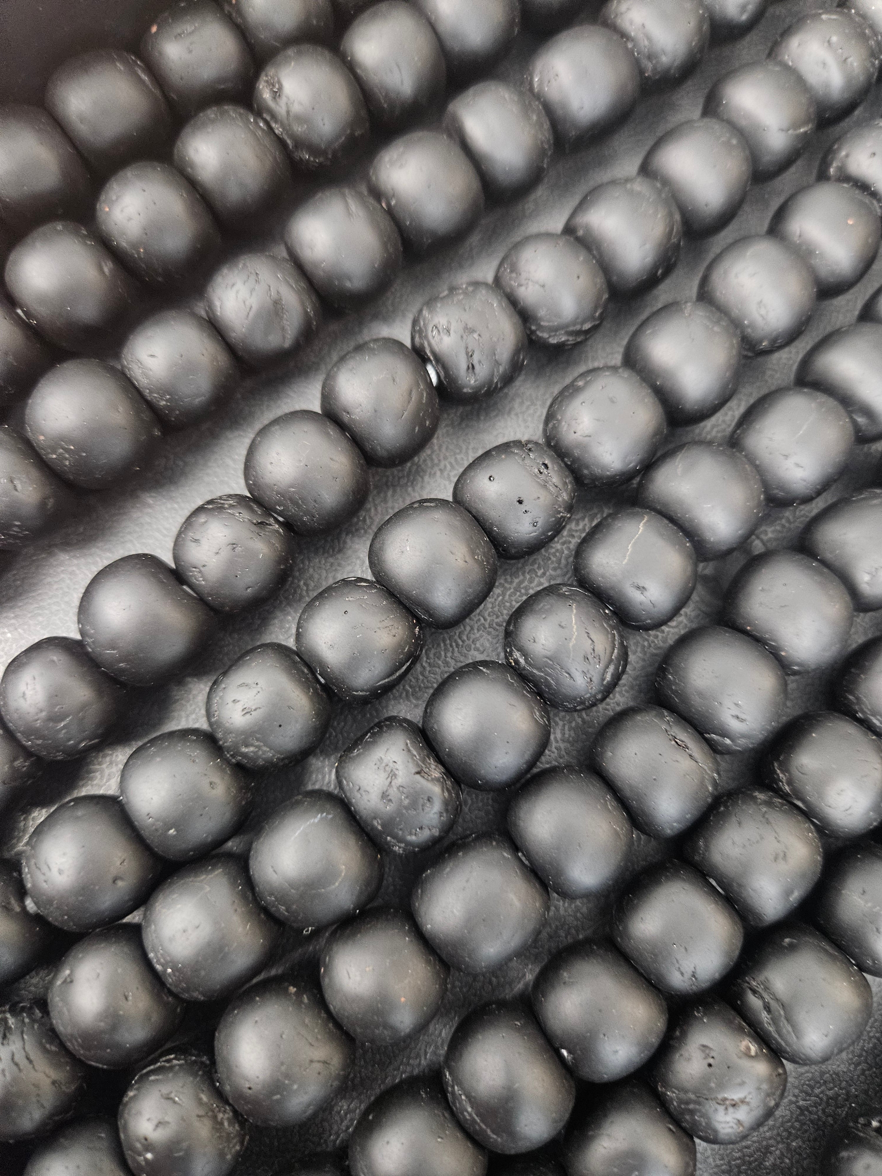 Midnight Eclipse Krobo Pocket Glass Beads | Handcrafted Ghana Recycled Glass Beads | Matte Black Artisan Beads