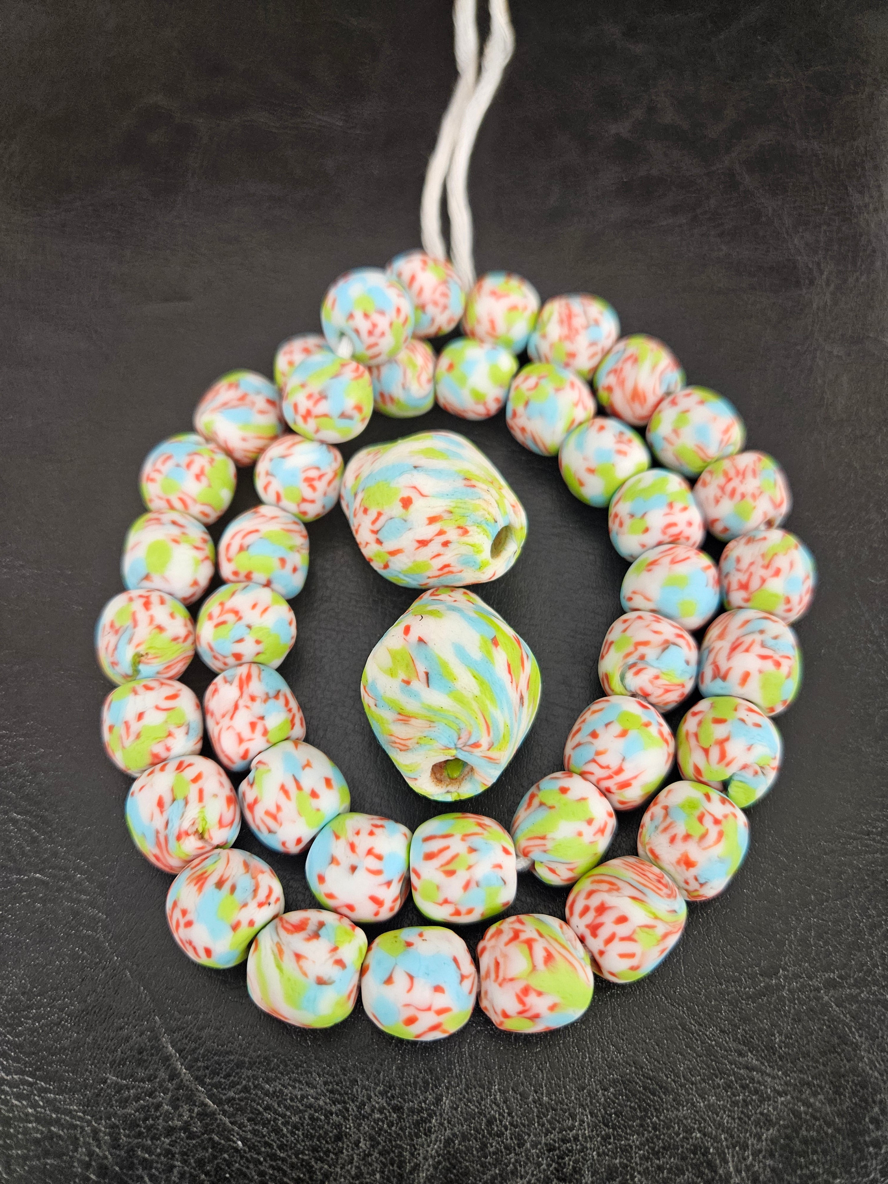 African Glass Bead Bundle – Multicolor Krobo Rounds + Focal Beads