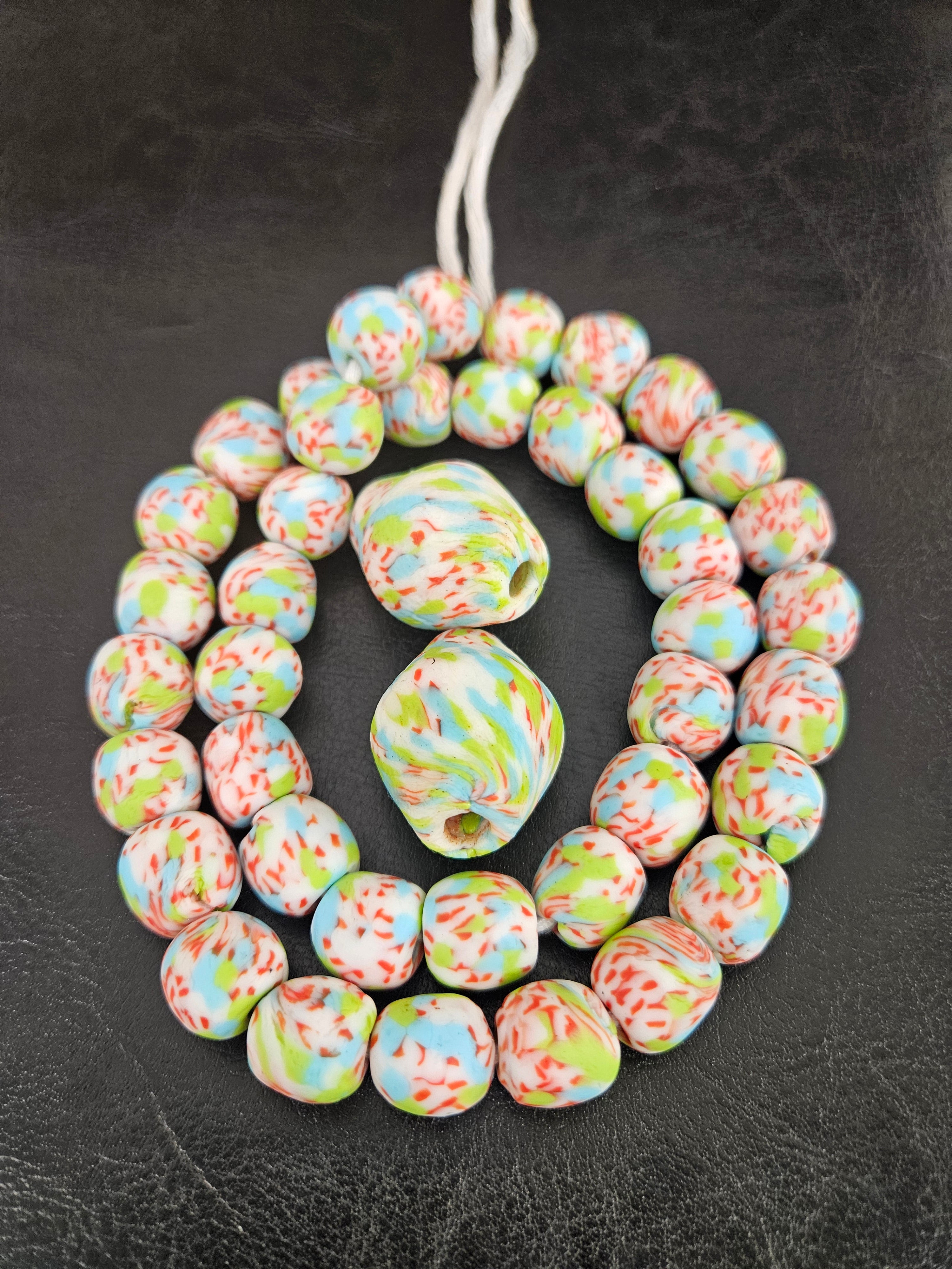 African Glass Bead Bundle – Multicolor Krobo Rounds + Focal Beads