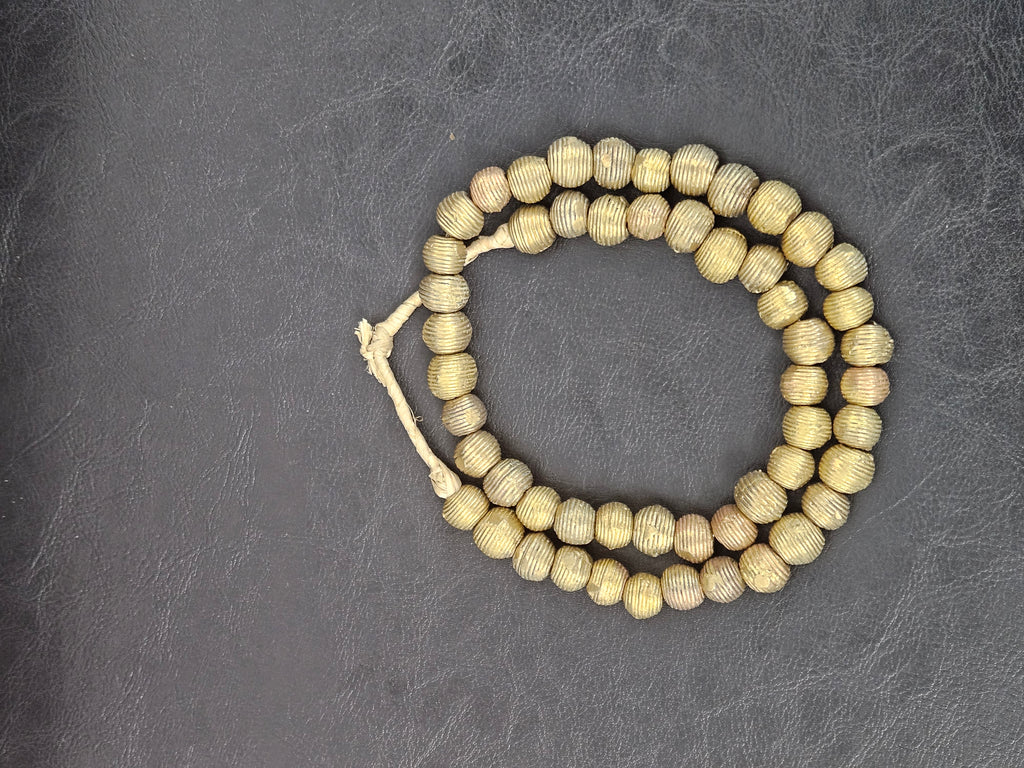 Handcrafted Ashanti Brass Ribbed Round Beads | Large Hole Ghana Brass Beads | African Brass Jewelry Making Supplies