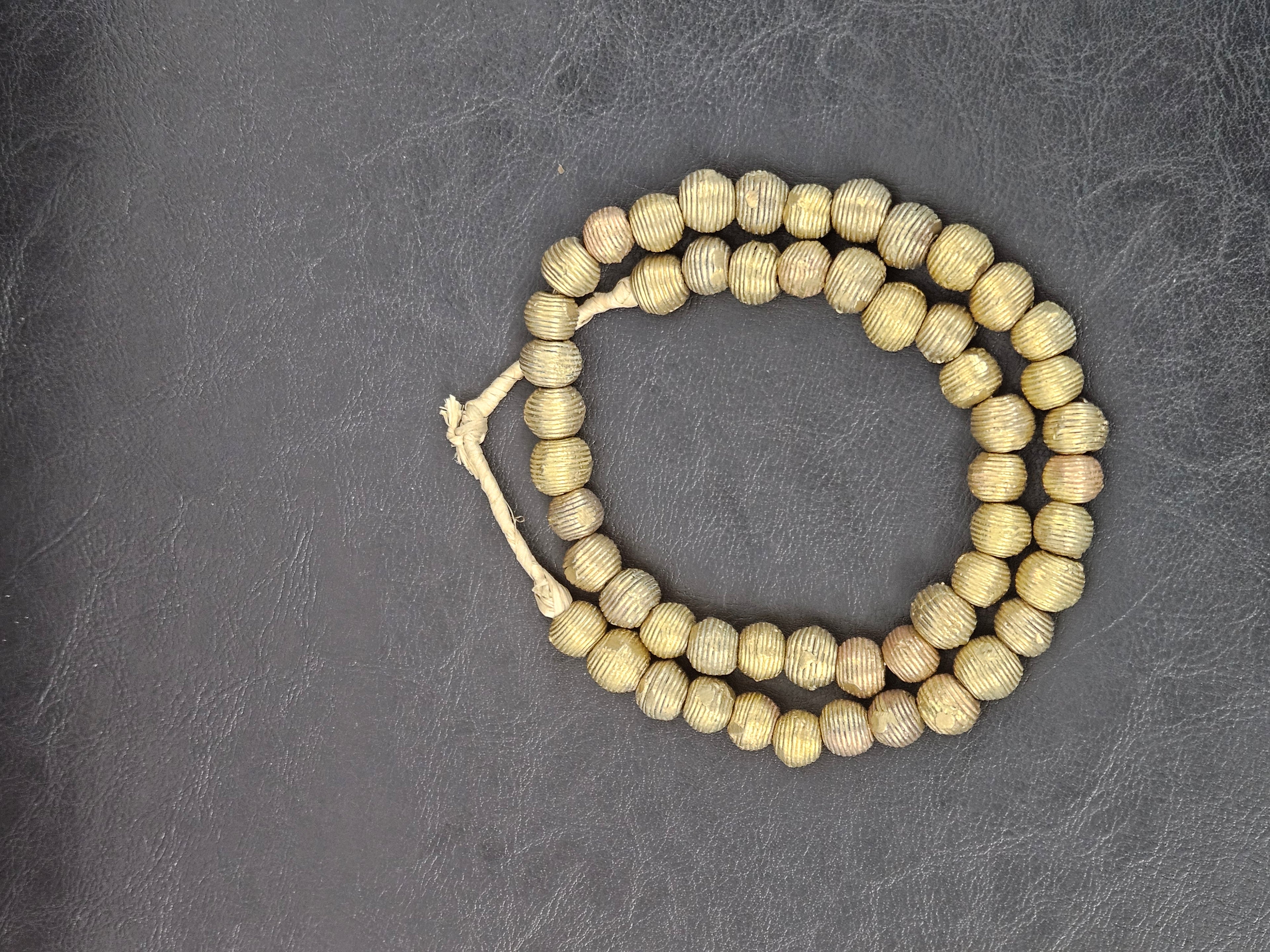 Handcrafted Ashanti Brass Ribbed Round Beads | Large Hole Ghana Brass Beads | African Brass Jewelry Making Supplies