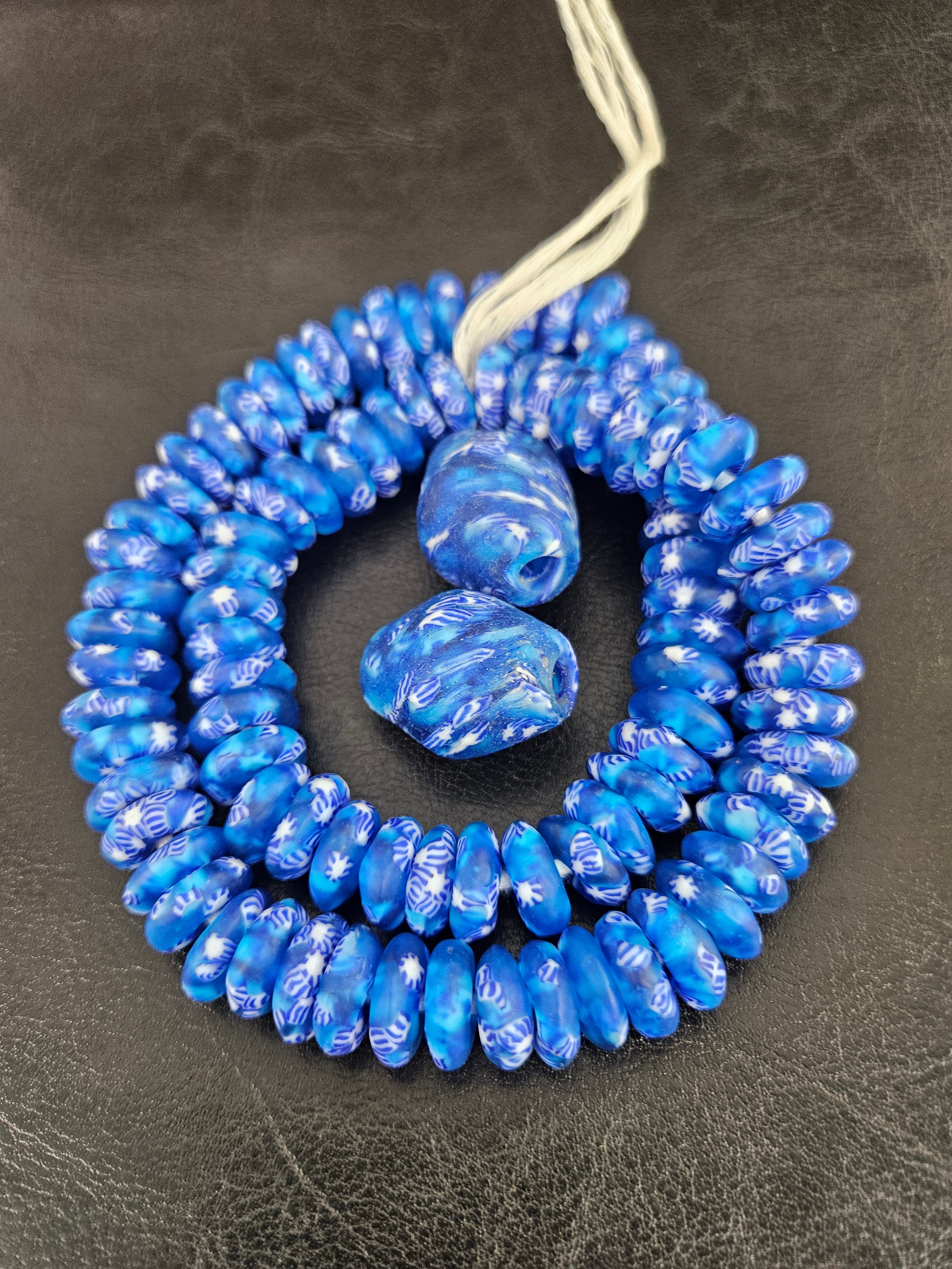 African Glass Bead Bundle – Blue Krobo Rondelles + Bicone Focal Beads