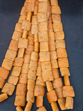 Authentic Large Krobo Powdered Glass Beads Ghana | Pumpkin Orange Recycled Glass Pillow Flat Cube Beads