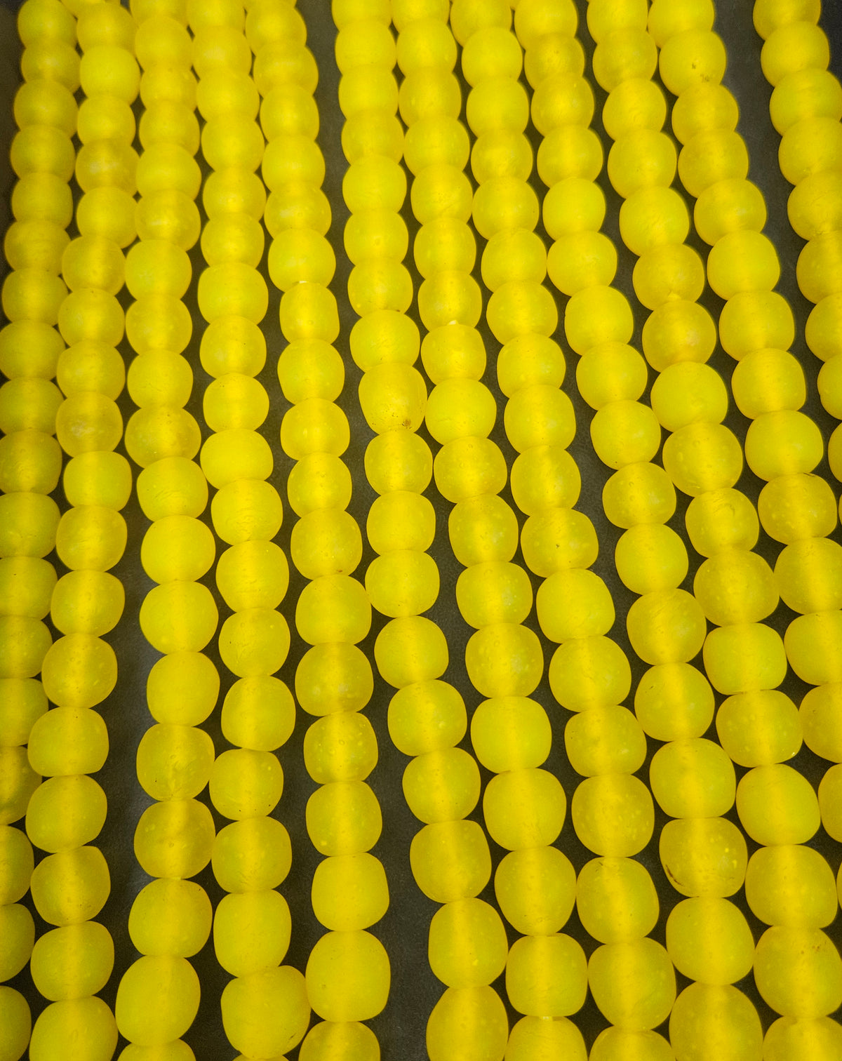 Golden Sunrise Krobo Pocket Glass Beads | Handcrafted Ghana Recycled Glass Beads | Frosted Yellow Artisan Beads