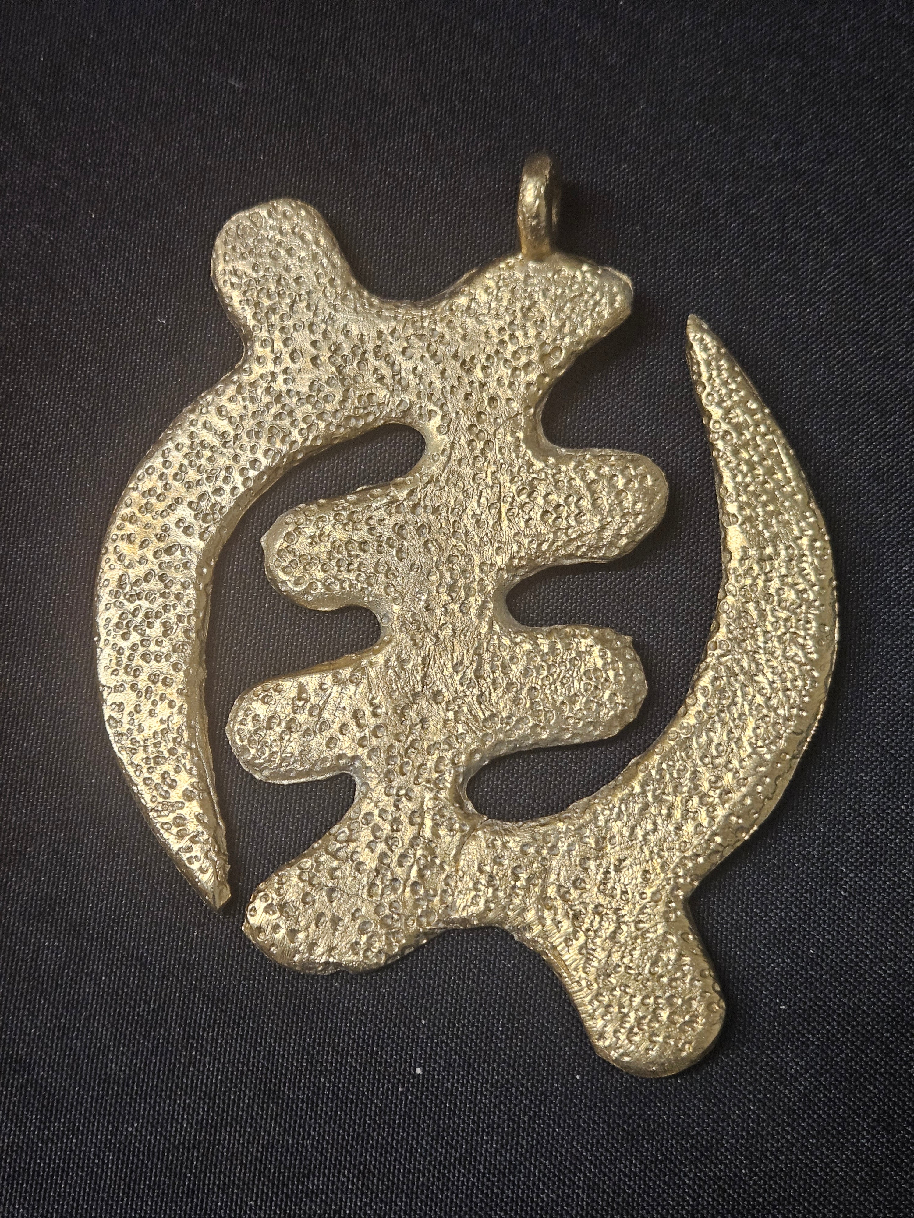 Oversized Gye Nyame Ashanti Brass Pendant – Handcrafted Adinkra Symbol from Ghana (4" x 4.5")