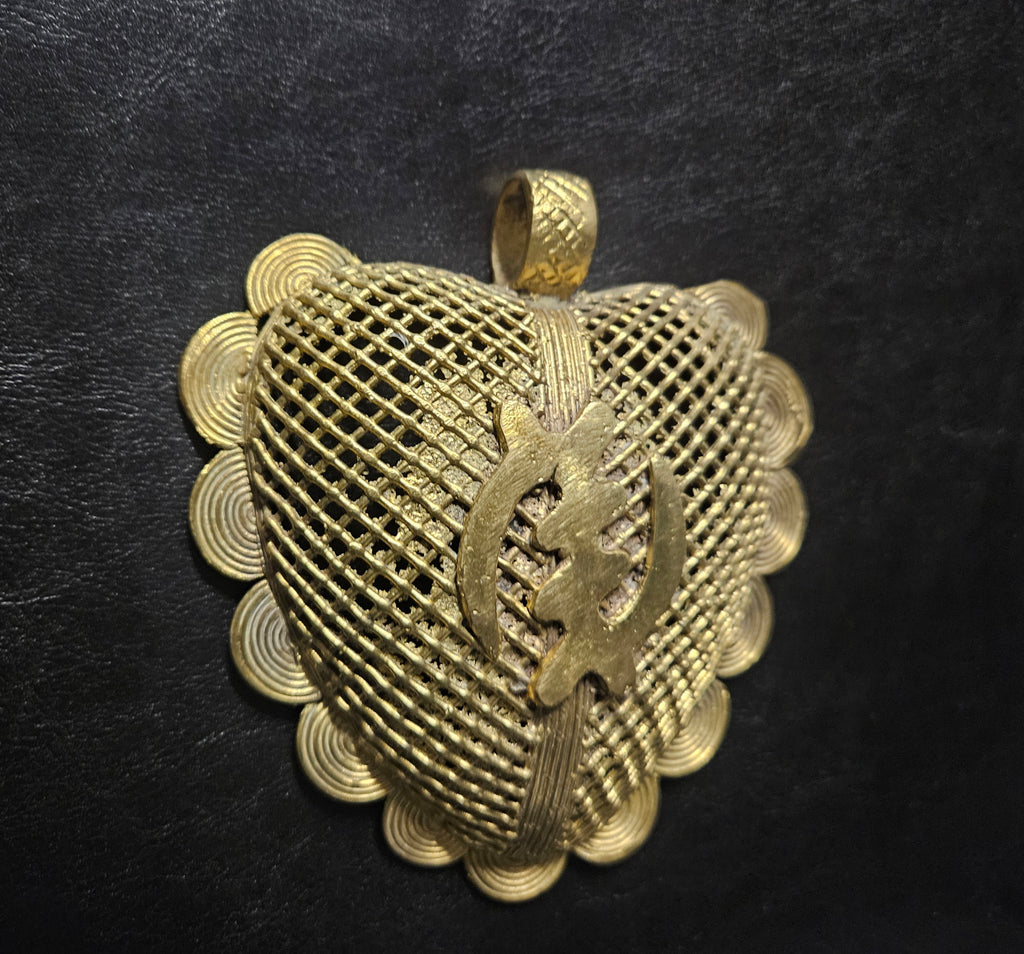 Oversized Gye Nyame Adinkra Symbol Brass Pendant Handmade in Ghana
