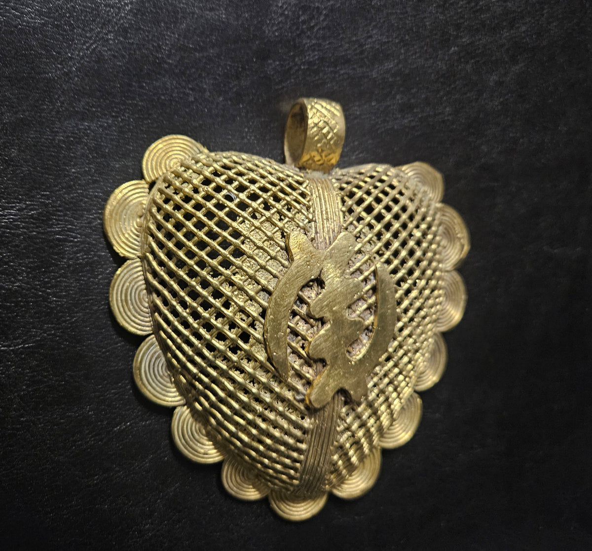Oversized Gye Nyame Adinkra Symbol Brass Pendant Handmade in Ghana