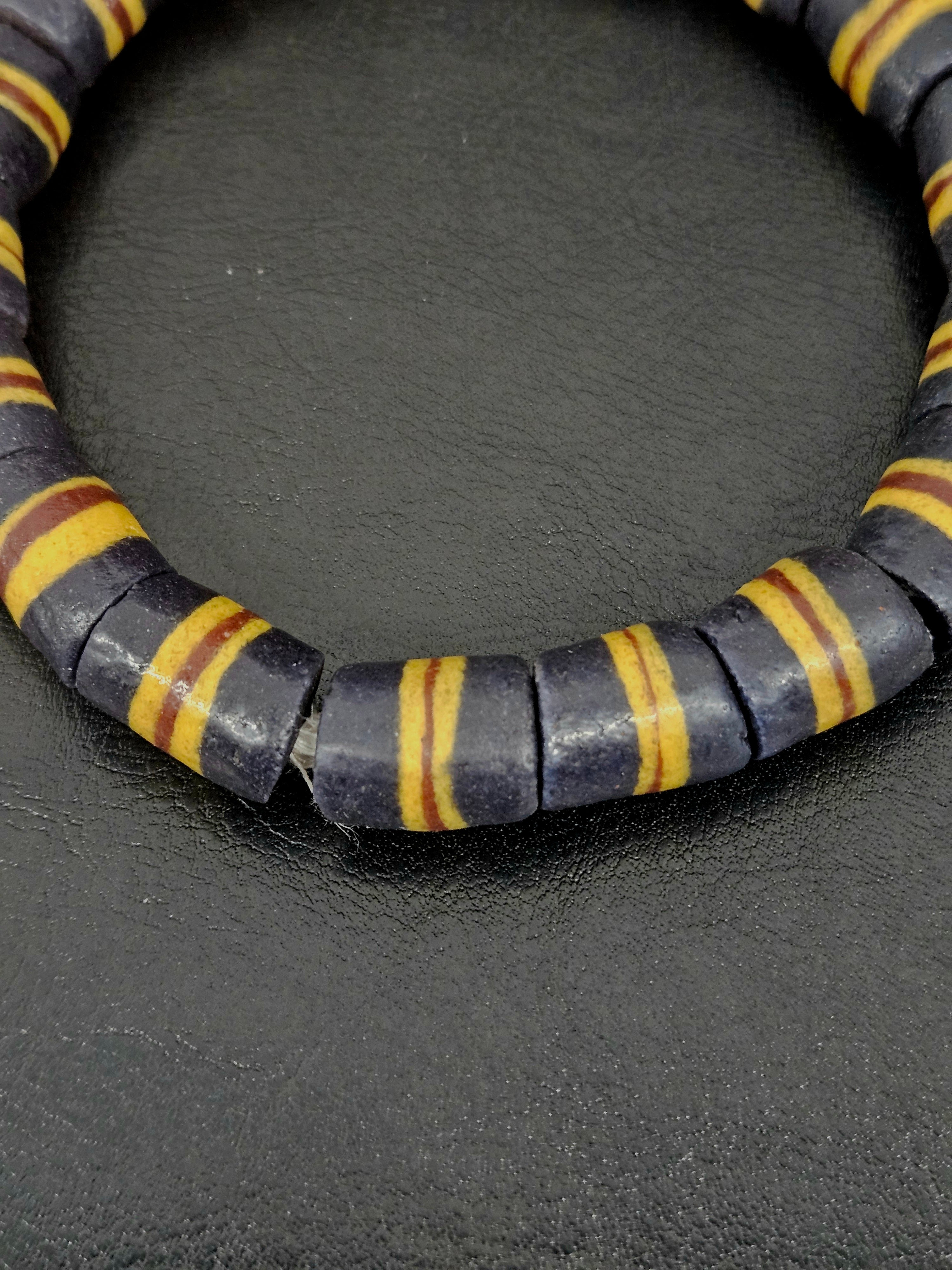 Black Striped Krobo Kente Glass Beads | Handcrafted Powdered Glass Beads from Ghana | Approx. 17 Beads