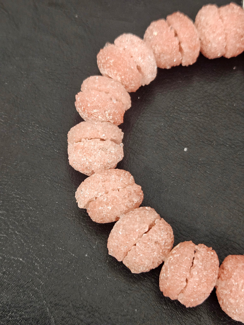 Pink Krobo Sugar Glass Rondelle Beads | Handcrafted Recycled Glass Beads from Ghana | Approx. 30 Beads Per Strand