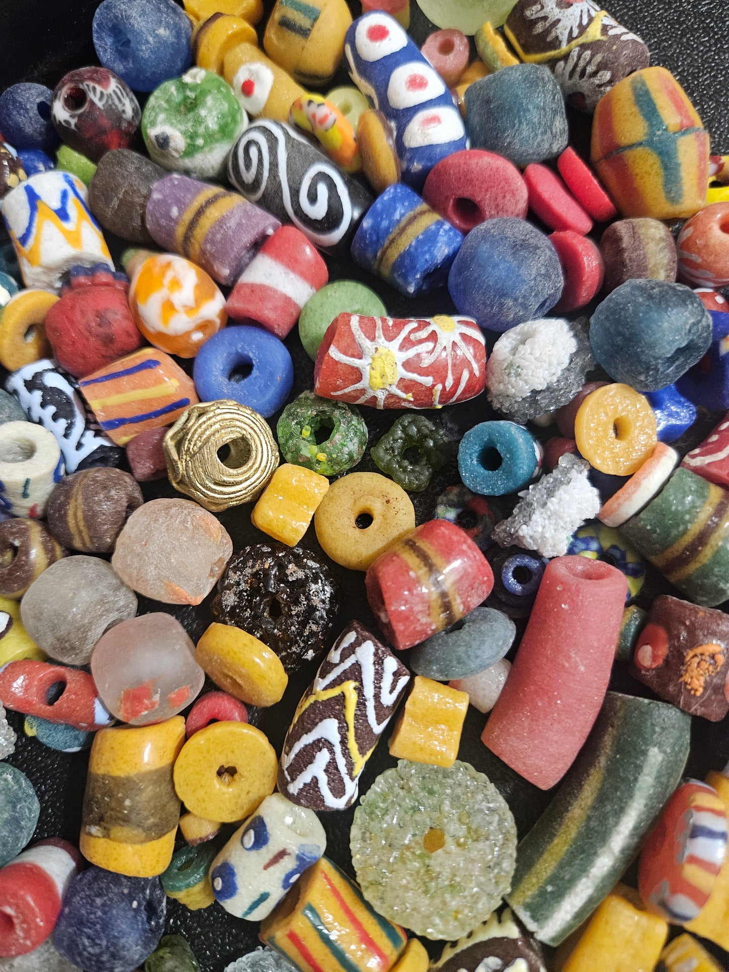 Ghana Krobo Beads – 1 Cup Assorted African Recycled Glass Beads for Jewelry Making & DIY (160+ Beads, 1lb)