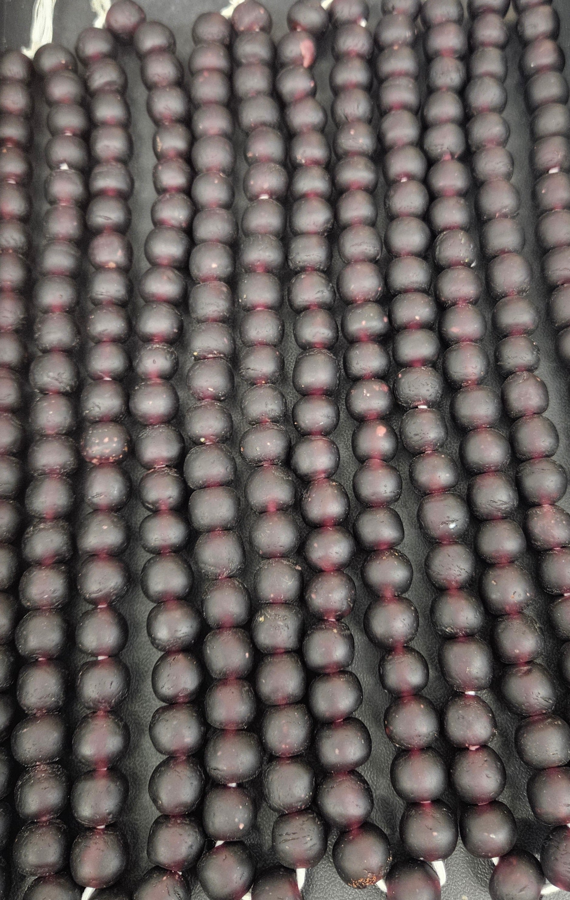 Burgundy Krobo Pocket Glass Beads – Handmade in Ghana, 13–14mm