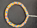 Golden Yellow Krobo Painted Glass Tube Beads with Royal Blue & Coral Red Floral Motifs | Handcrafted Recycled Glass from Ghana