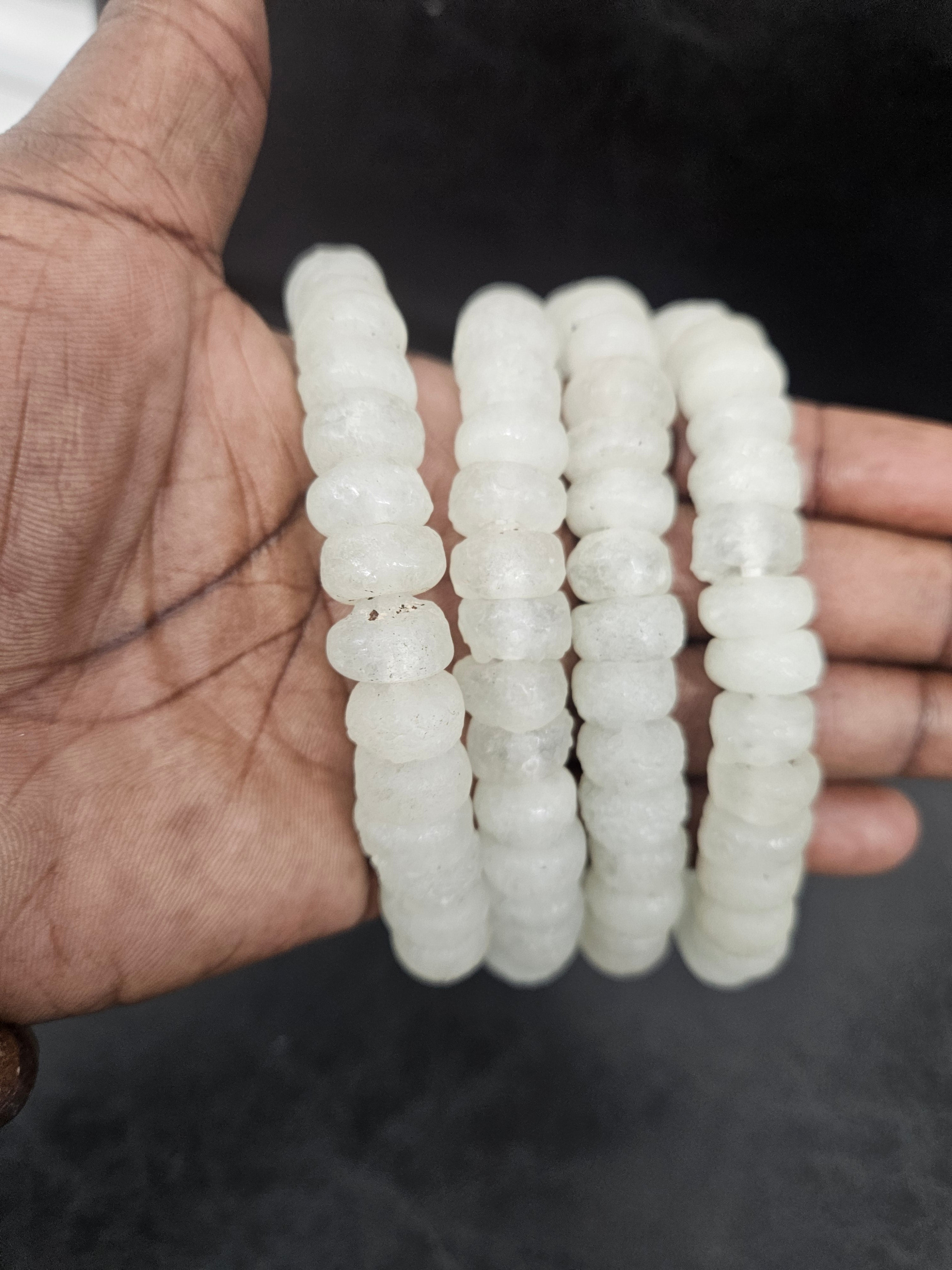 White African Recycled Glass Short Tube Beads – Handmade Krobo Powder Glass Beads, 32–33 Beads